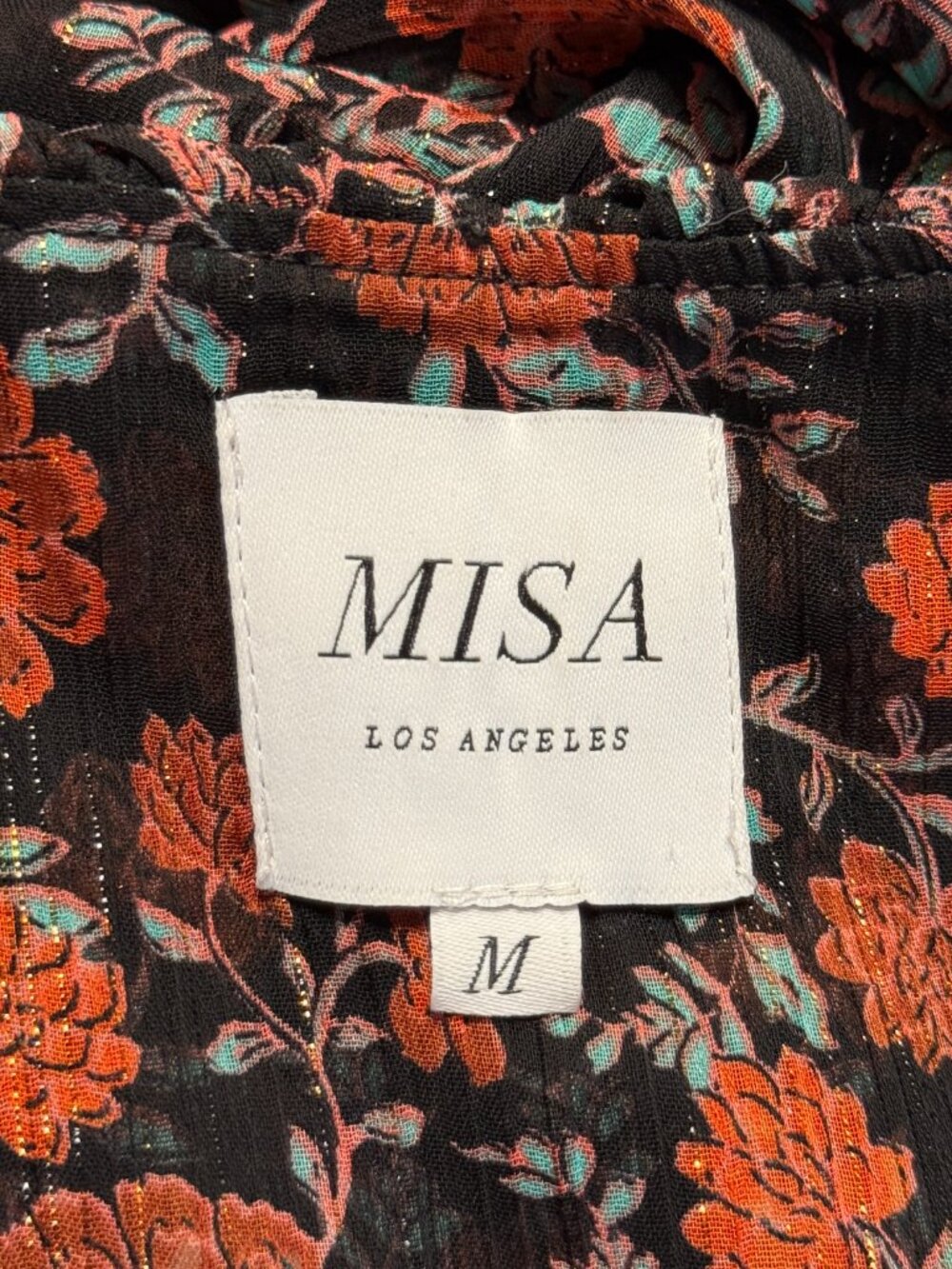 Misa Los Angeles Gabriela Wrap Maxi Dress Women's Medium Carnellian Blooms Black - Picture 16 of 16